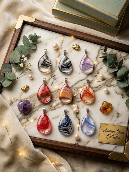 Jewelry - Artisan Glass Teardrop Pendant Necklace - Assorted Colors